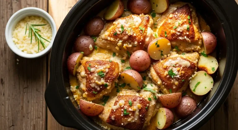 Garlic Parmesan Crockpot Chicken and Potatoes Recipe