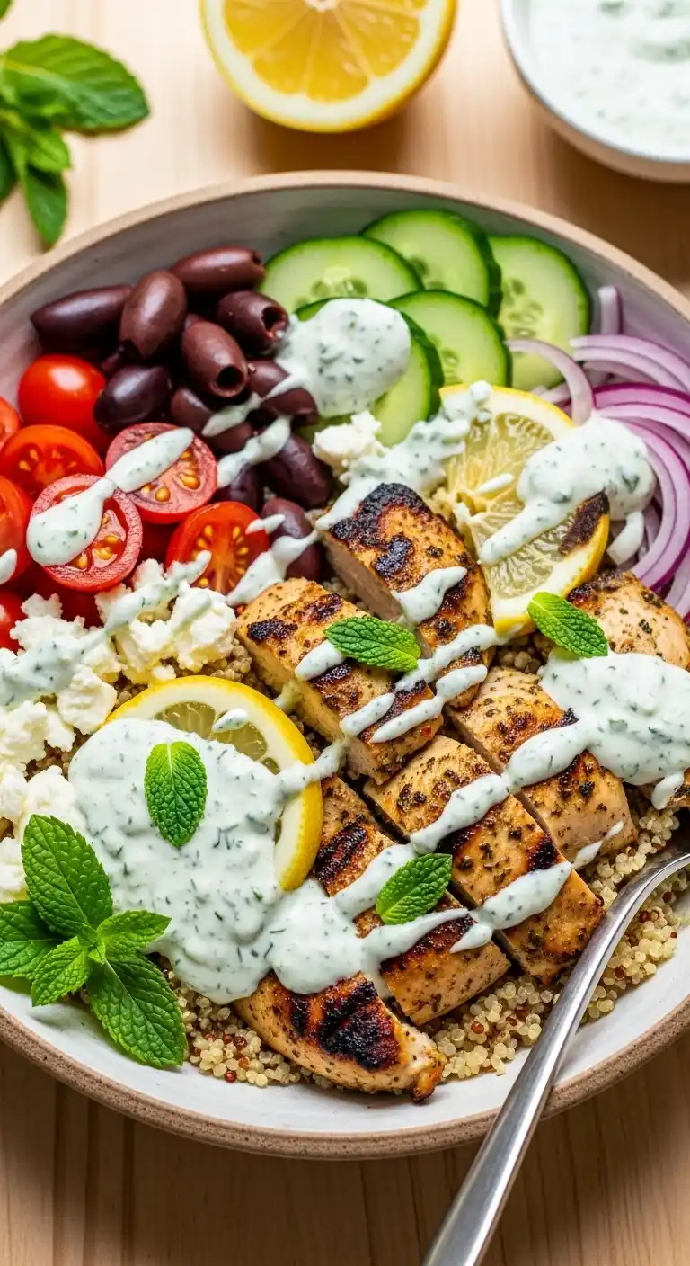 Greek Lemon Chicken Bowls with Sizzled Mint Goddess Sauce 3 Greek Lemon Chicken Bowls with Sizzled Mint Goddess Sauce 2