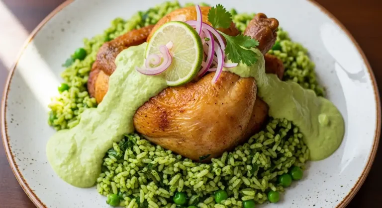Peruvian Chicken and Rice with Green Sauce