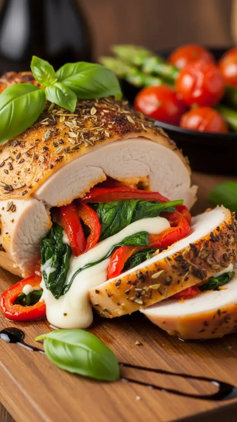 Roasted Red Pepper, Spinach, and Mozzarella Stuffed Chicken 1