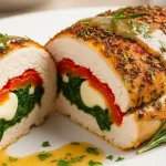 Roasted Red Pepper, Spinach, and Mozzarella Stuffed Chicken