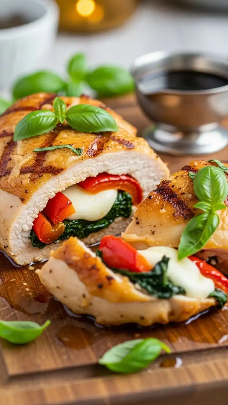 Roasted Red Pepper, Spinach, and Mozzarella Stuffed Chicken 2