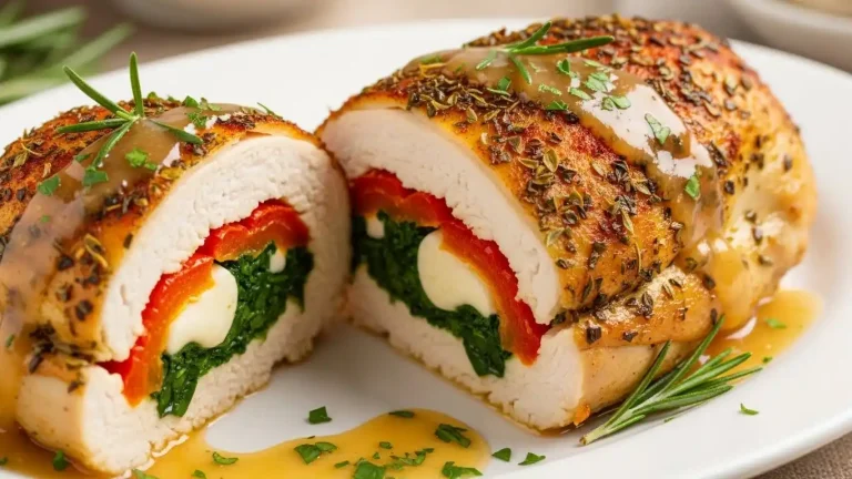 Roasted Red Pepper, Spinach, and Mozzarella Stuffed Chicken