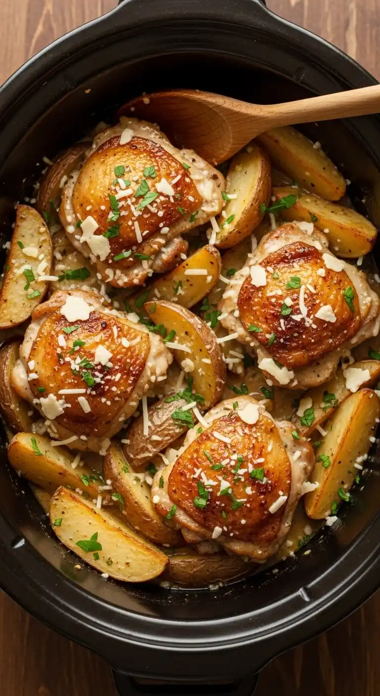 Slow Cooker Parmesan Garlic Chicken and Potatoes