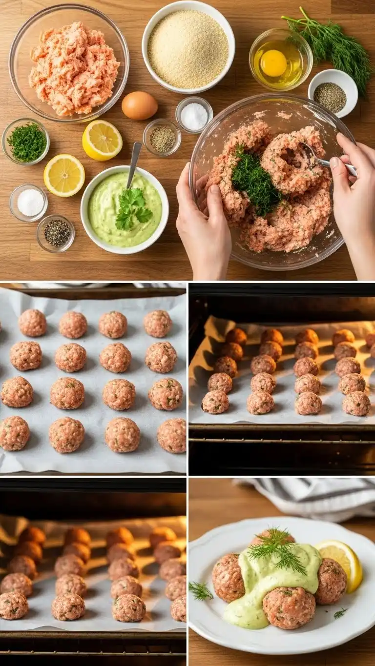 Baked Salmon Meatballs with Avocado Sauce 2