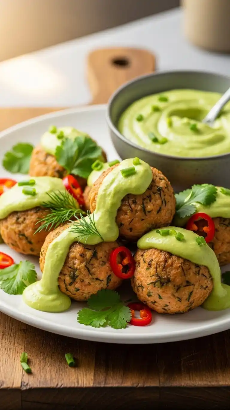 Baked Salmon Meatballs with Avocado Sauce 3