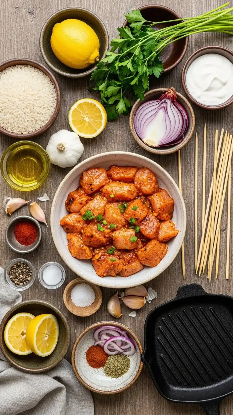 Marinated Grilled Chicken Skewers with Lemon Rice 1