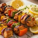 Marinated Grilled Chicken Skewers with Lemon Rice
