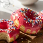 Baked Vanilla Donuts with Pink Glaze