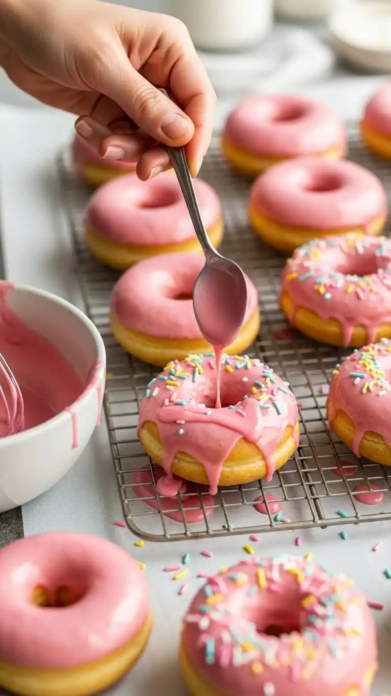 Baked Vanilla Donuts with Pink Glaze 2