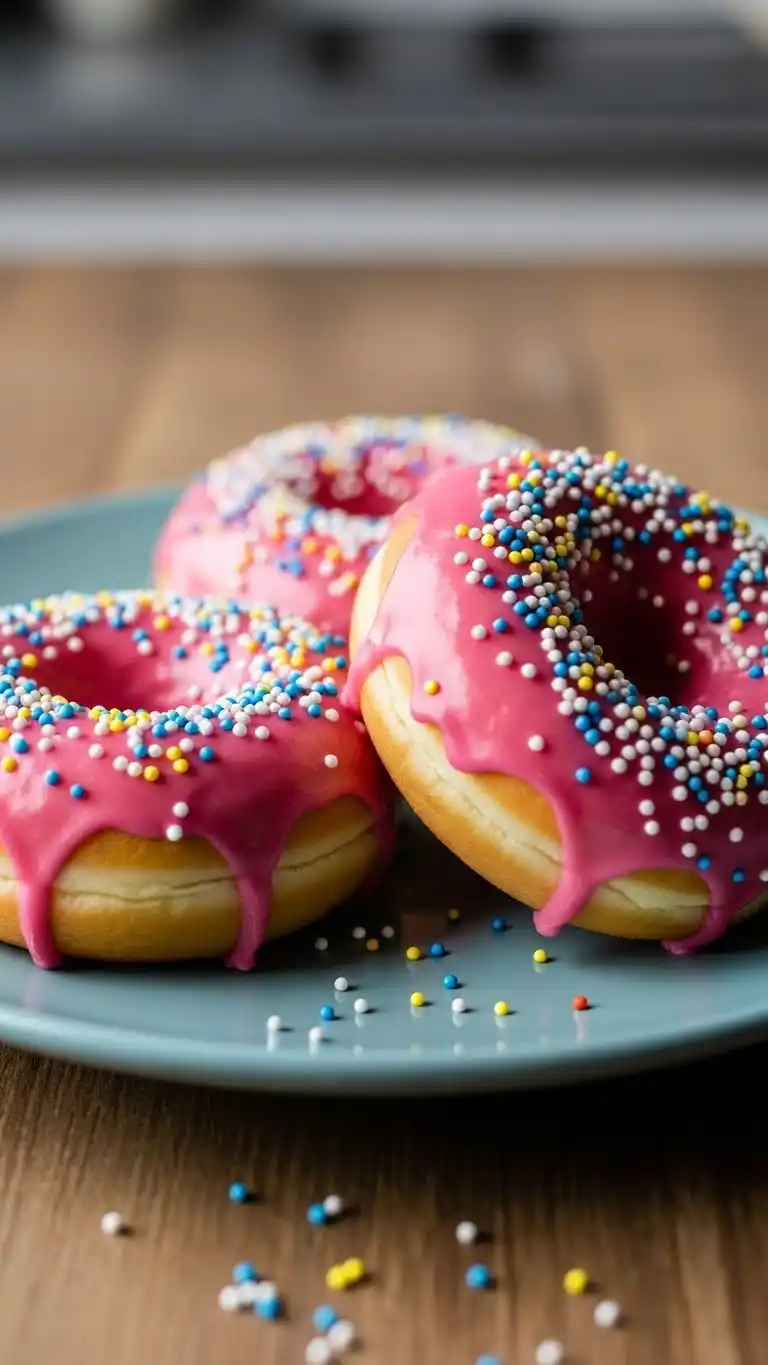 Baked Vanilla Donuts with Pink Glaze 3