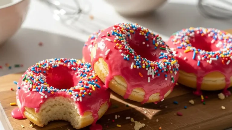 Baked Vanilla Donuts with Pink Glaze