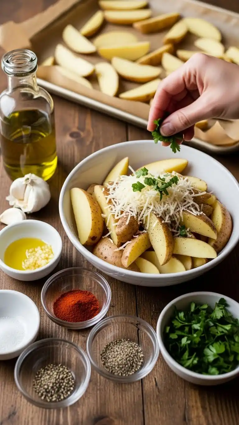 Crispy Baked Garlic Parmesan Potato Wedges 2