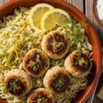 Greek Chicken Meatballs with Lemon Orzo