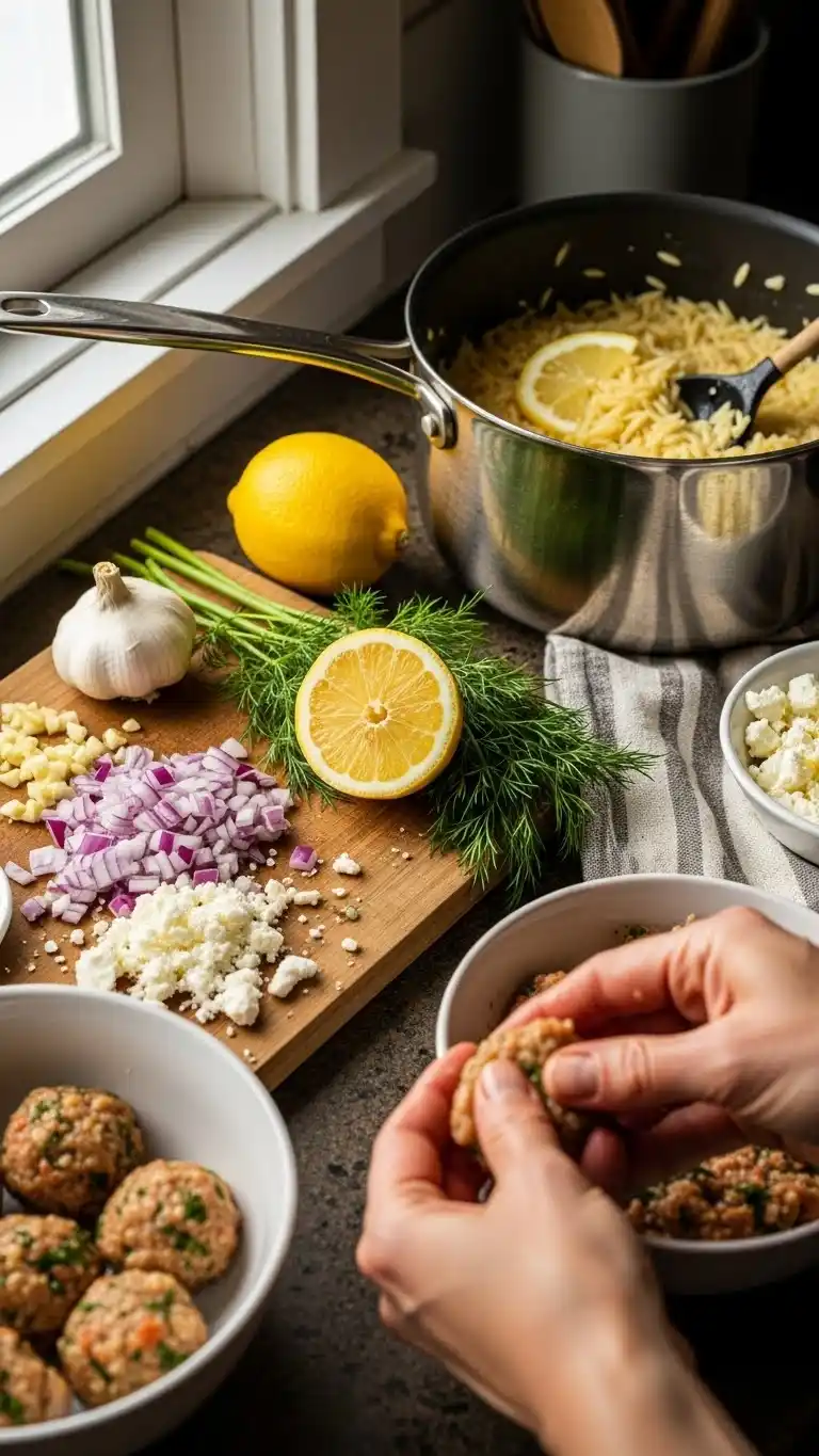Greek Chicken Meatballs with Lemon Orzo 2