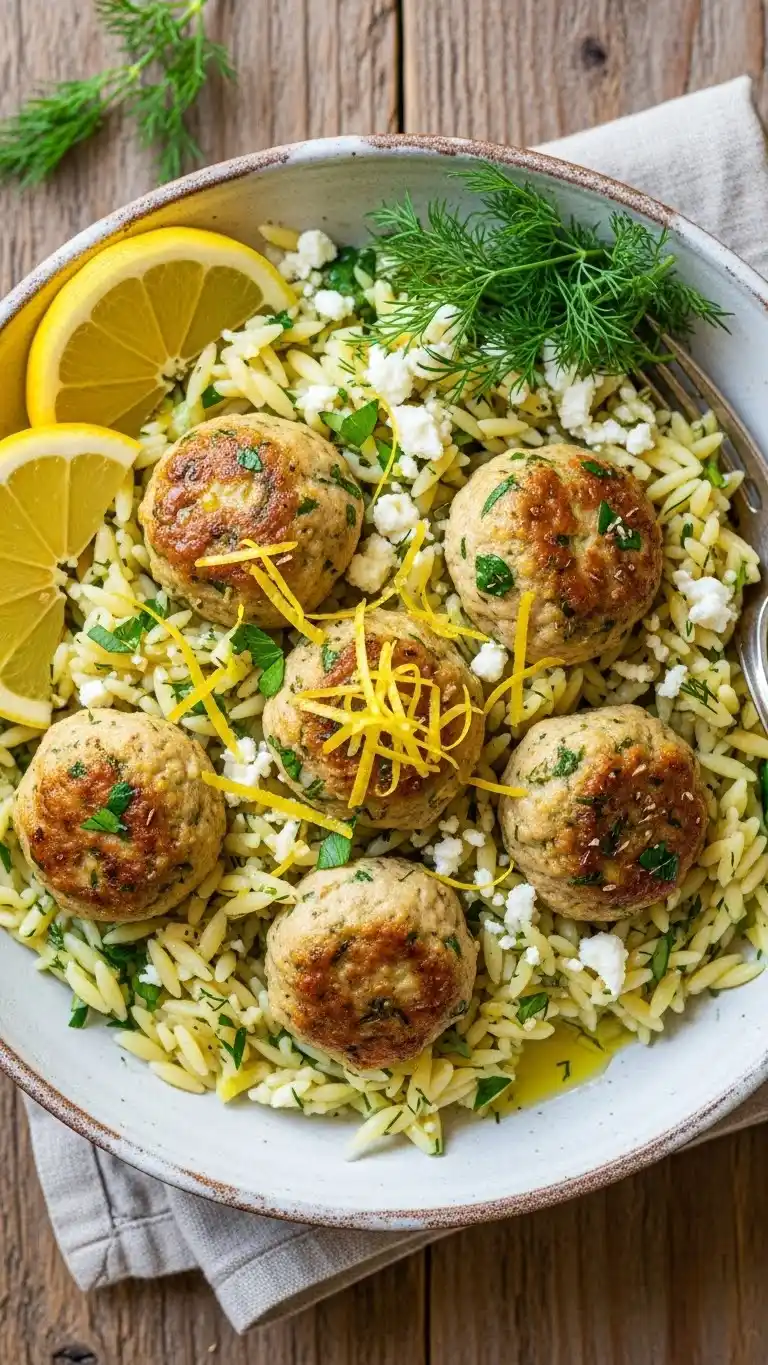 Greek Chicken Meatballs with Lemon Orzo 3