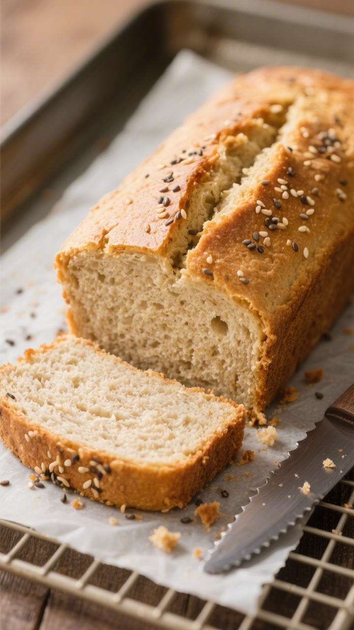 Coconut Flour Keto Bread - Simple, Satisfying, and Low-Carb 2 Close-up detail: A freshly baked coconut flour keto loaf just out of the pan, golden crust with a sh