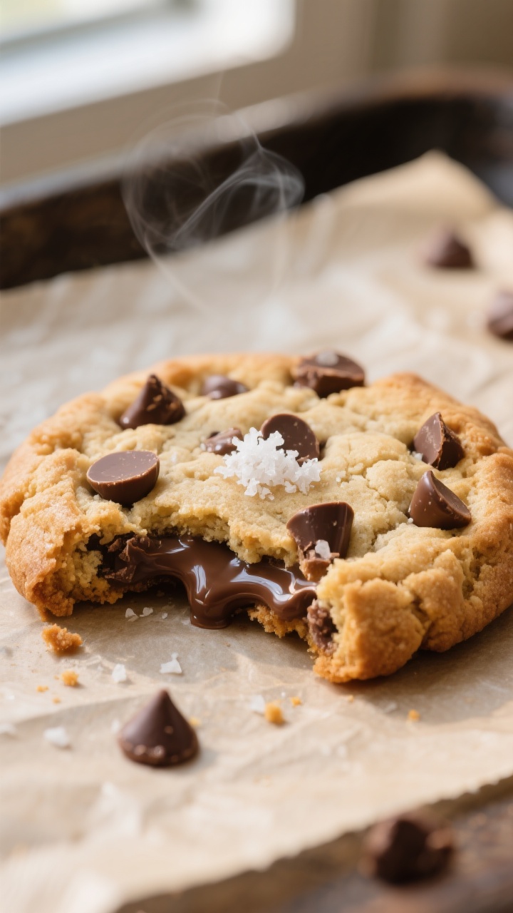 Chocolate Chip Cookie Recipe - Soft, Chewy, and Perfect Every Time 2 Close-up detail: A just-baked chocolate chip cookie with lightly golden, crisp edges and a gooey, so