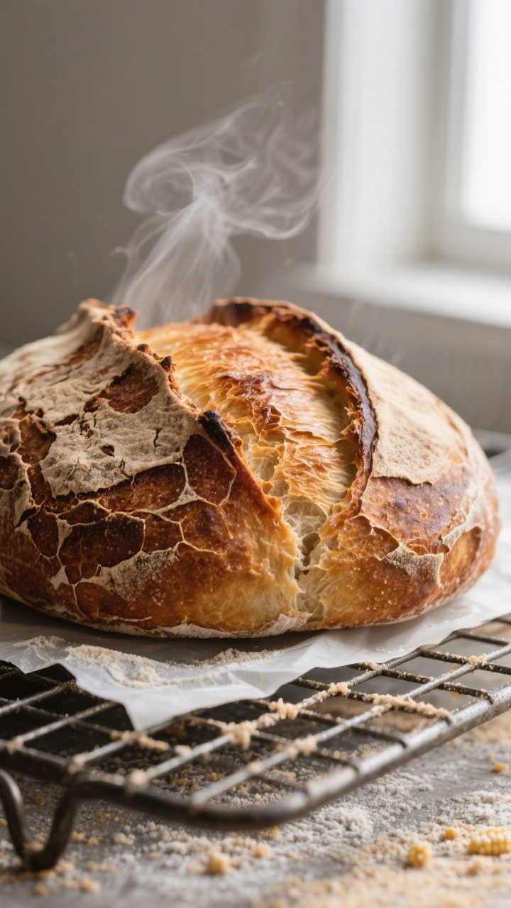 recipe image close up detail a just baked crusty artisan loaf 0