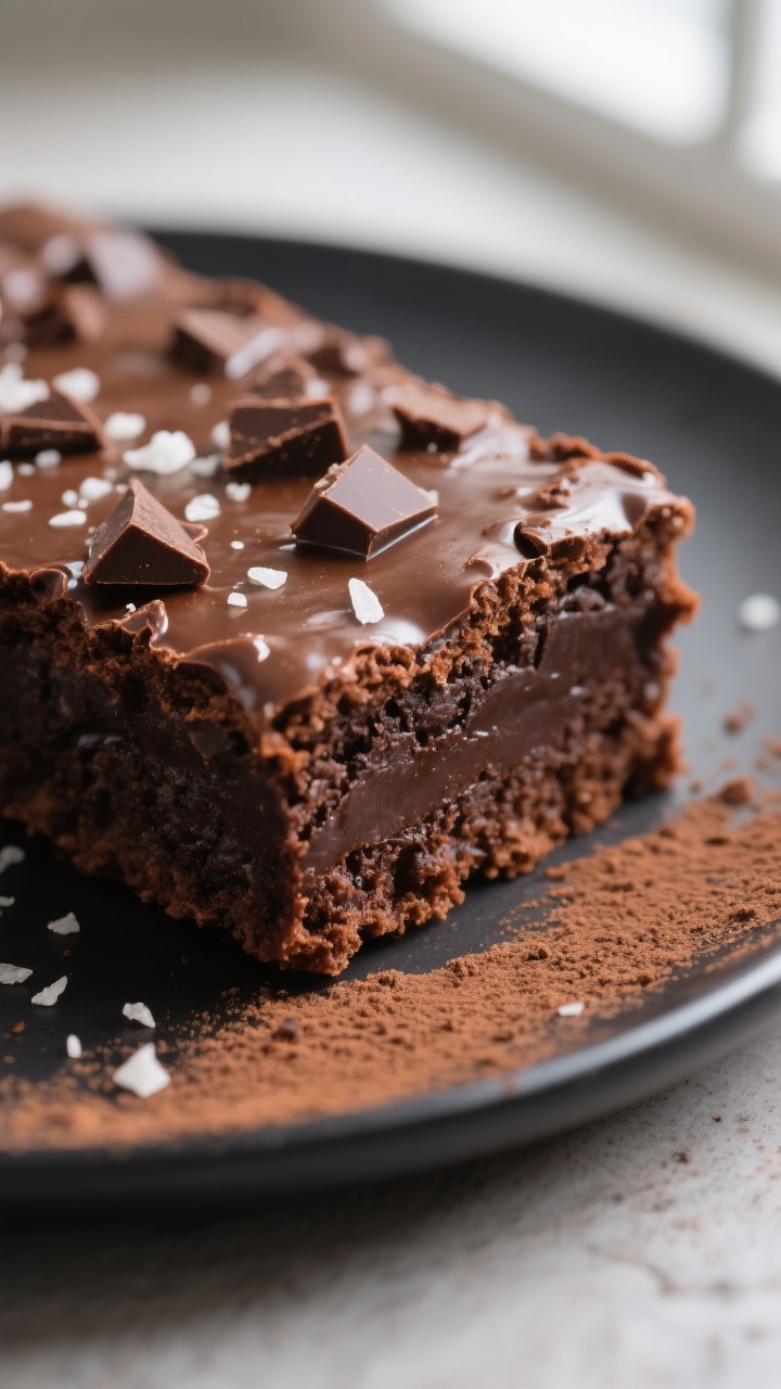 Close-up detail: Ultra-close shot of a sliced chocolate fudge brownie edge, highlighting the fudgy c