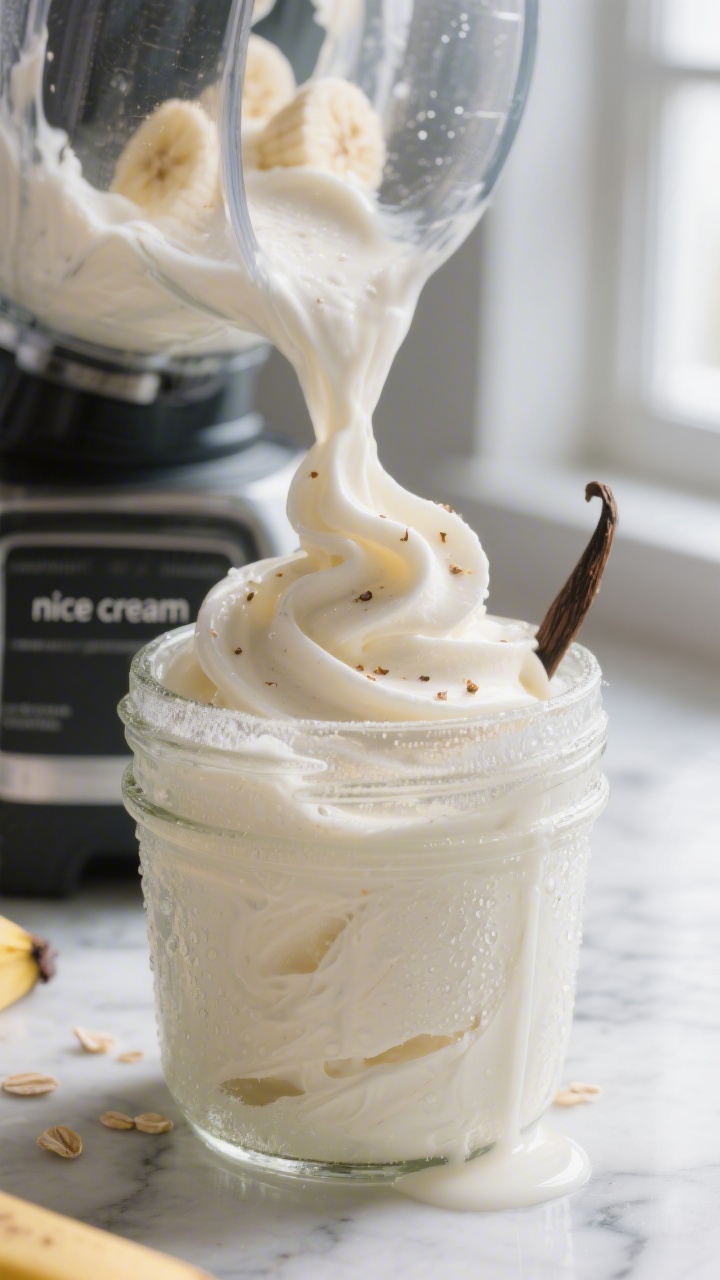 3 Ingredient Banana Ice Cream - Easy, Creamy, and Naturally Sweet 2 Cooking process close-up: Frozen banana “nice cream” blending in a high-speed blender, captured