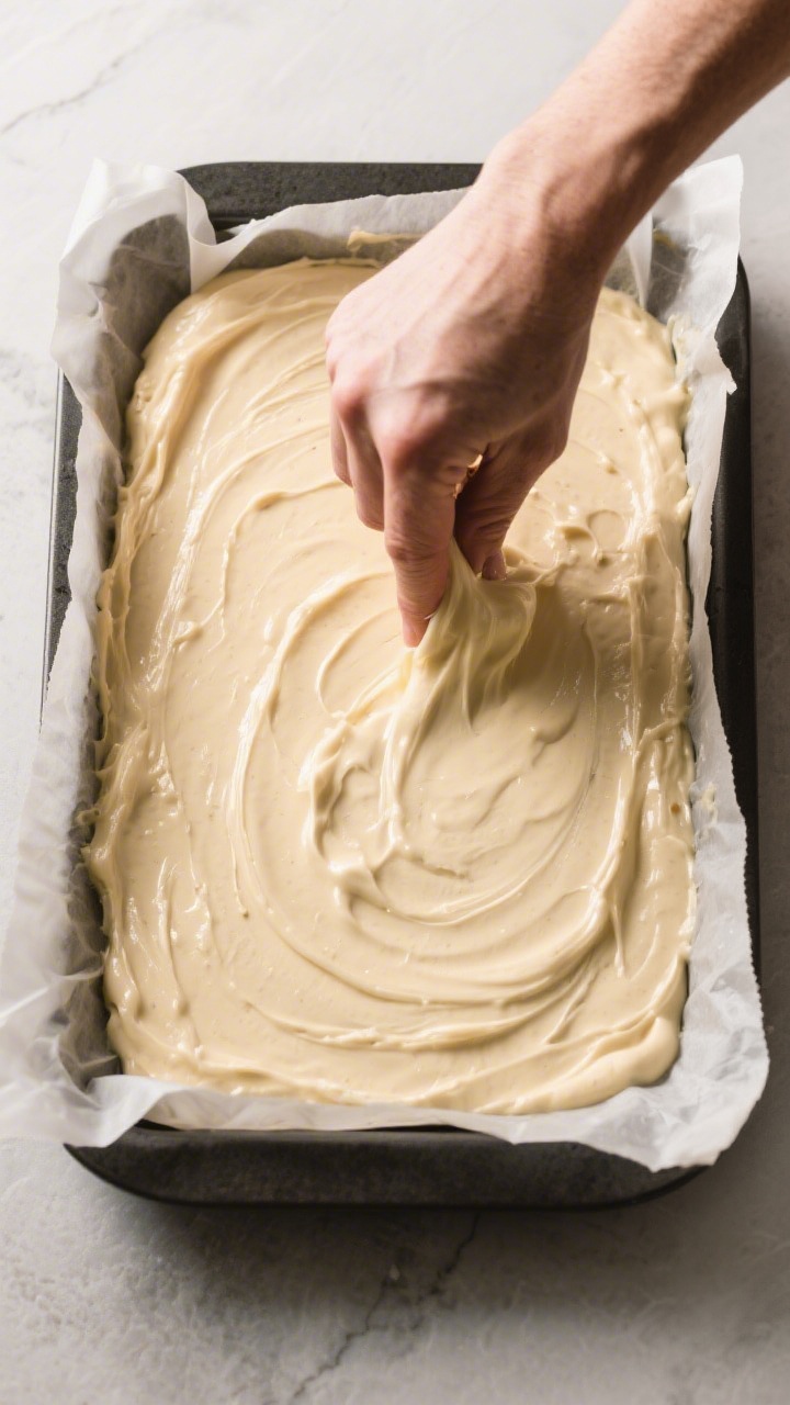 Coconut Flour Keto Bread - Simple, Satisfying, and Low-Carb 3 Cooking process: Overhead shot of the thick, spreadable batter being smoothed in a parchment-lined