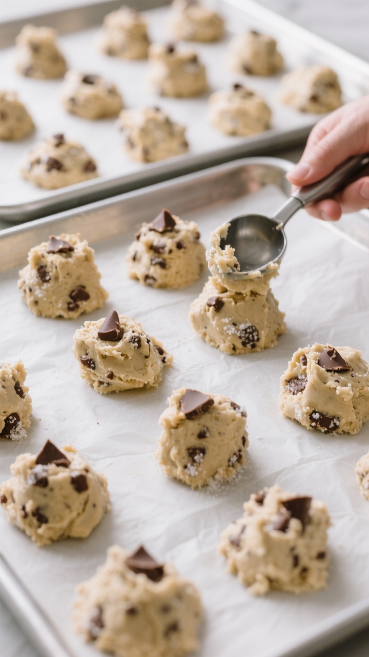 Chocolate Chip Cookie Recipe - Soft, Chewy, and Perfect Every Time 3 Cooking process: Portioning chilled cookie dough into tall 2-tablespoon mounds (about 40 g each) on