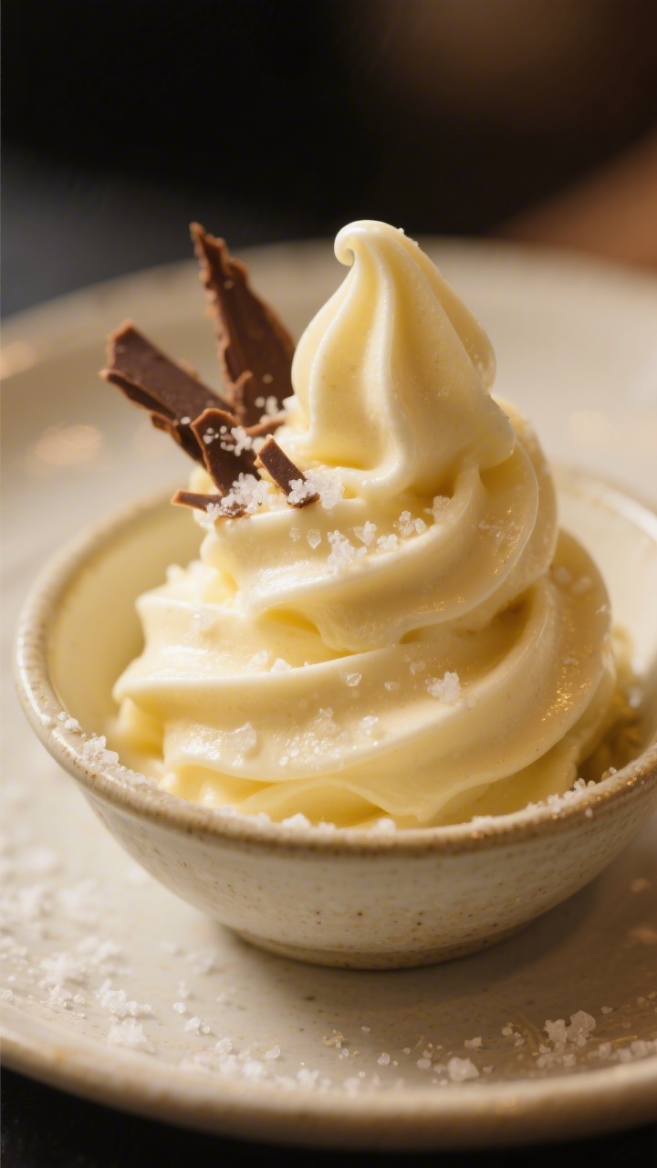 Final dish — Classic soft-serve scoop: close-up detail of velvety banana ice cream swirled into a 