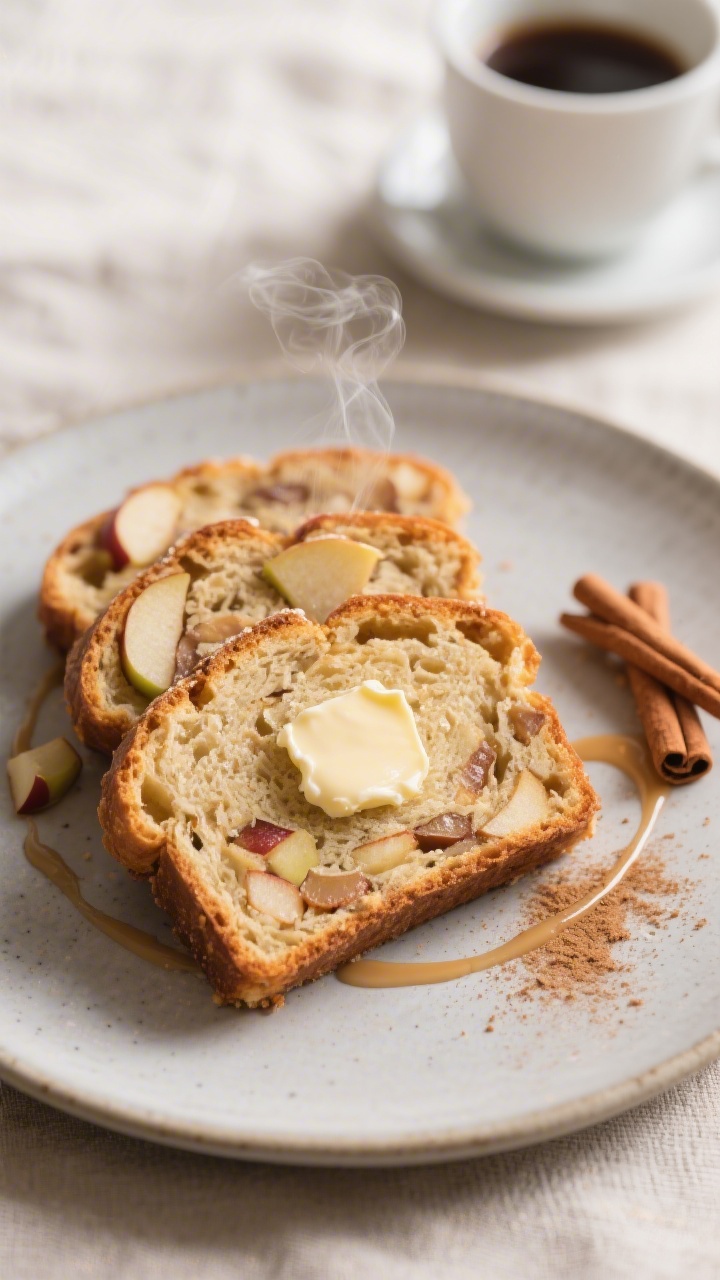 Final dish presentation: Restaurant-quality plated slices of Apple Cinnamon Bread arranged in a slig