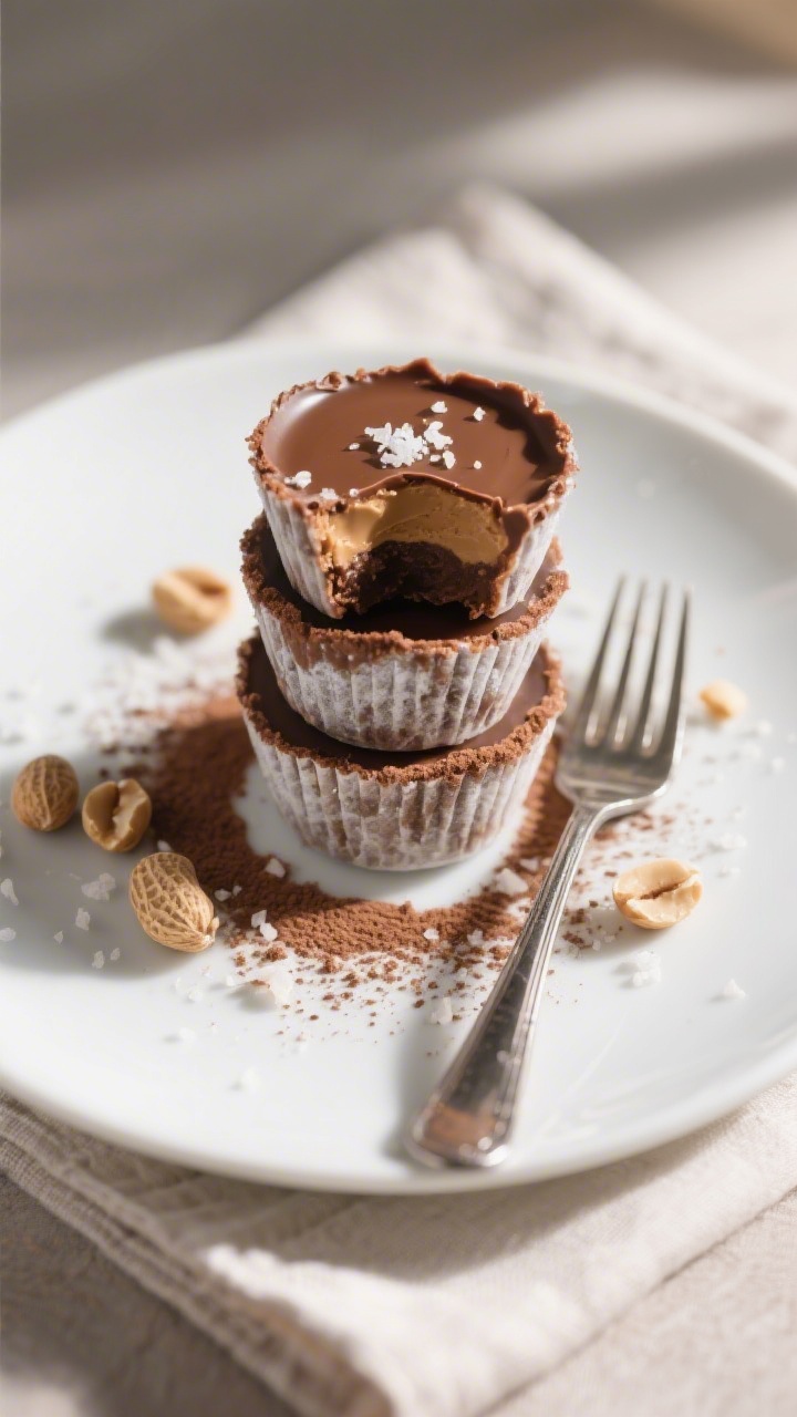 Frozen Peanut Butter Nutella Cups - A Creamy, Crunchy, No-Bake Treat 4 Final dish presentation: Restaurant-quality plating of a small stack of frozen peanut butter Nutella