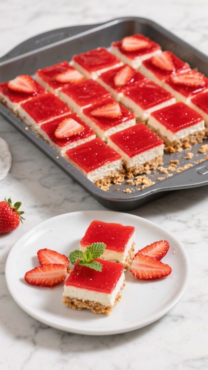 Strawberry Pretzel Salad - A Sweet, Salty, and Creamy Classic 4 Final dish presentation: Tasty of a grid of neatly sliced Strawberry Pretzel Salad squares in the pa