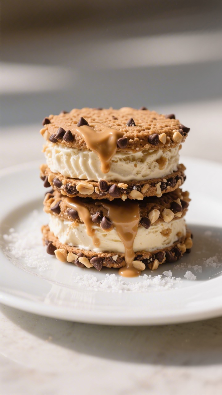 Peanut Butter Oreo Ice Cream Sandwiches - A Fun, No-Fuss Treat 4 Final plated beauty: Close-up hero shot of two fully set peanut butter Oreo ice cream sandwiches sta