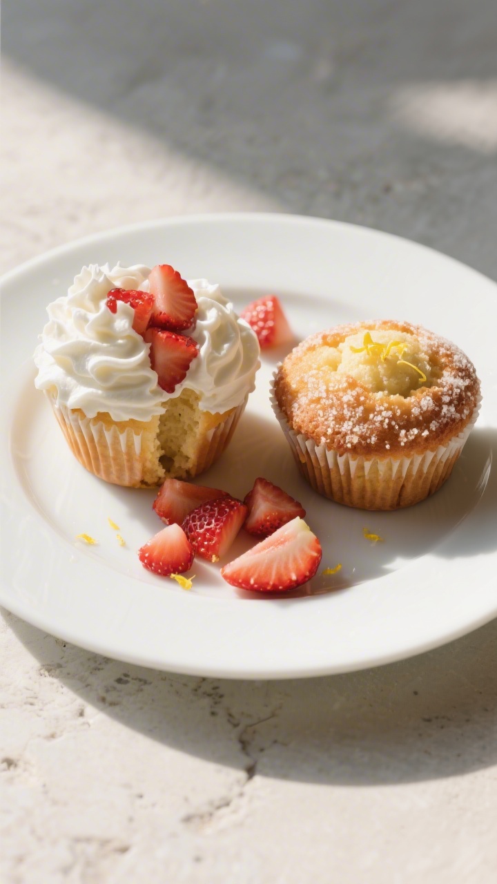 Final presentation: Restaurant-quality plated strawberry shortcake muffins served dessert-style—on