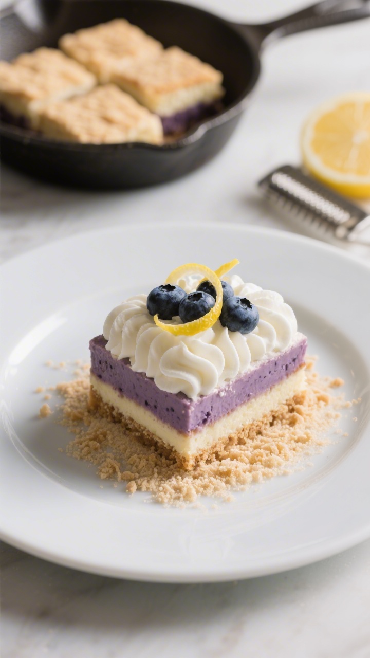 No Bake Blueberry Yum Yum - A Creamy, Classic Dessert Without the Oven 4 Final presentation shot: Restaurant-quality plating of a single, perfectly sliced square of Blueberr