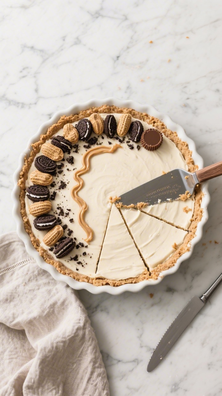 Overhead “tasty top view” of the fully set pie in a 9-inch pie dish, top smoothed with an offset