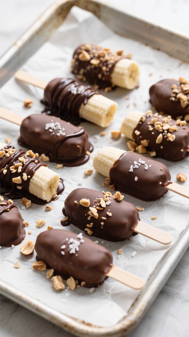 Nutella Peanut Butter Banana Pops – A Fun, No-Bake Treat 3 Tasty top view: Overhead shot of finished Nutella peanut butter banana pops set on a parchment-lined