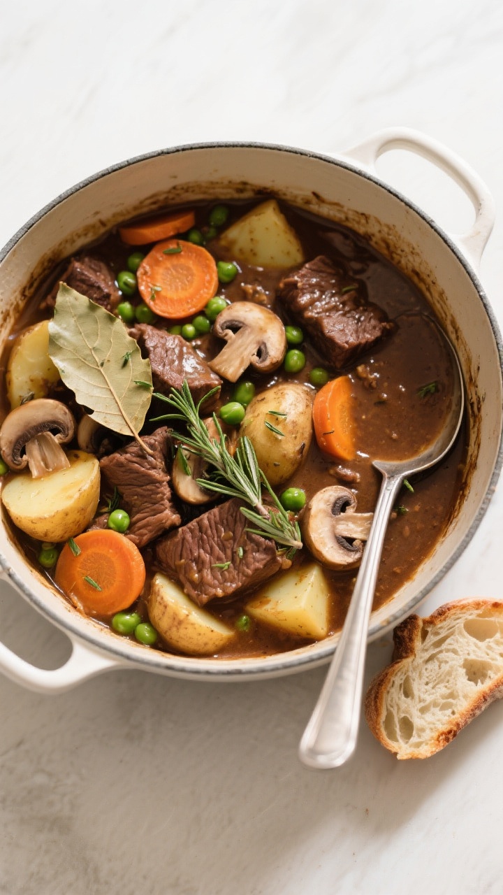 Beef Casserole - A Cozy, Hearty Family Favorite 3 recipe image tasty top view overhead shot of the finished beef 1 1