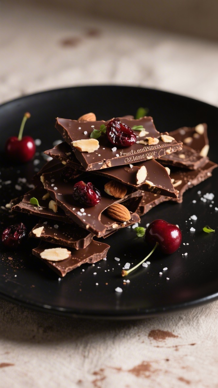 Final dish presentation: Beautifully plated assorted shards of “Fruit and Nut Classic” chocolate