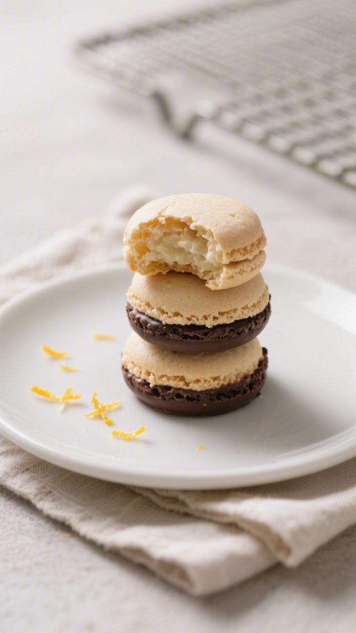 Final dish presentation: Elegant plate of 3 ingredient coconut macaroons stacked casually on a matte