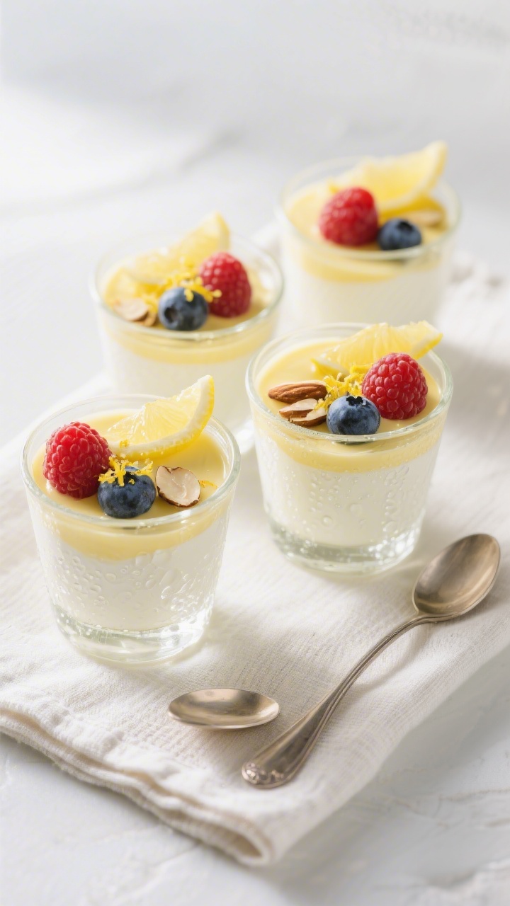 Final dish presentation: Restaurant-quality plated lemon cream yogurt cups served in stemless clear 