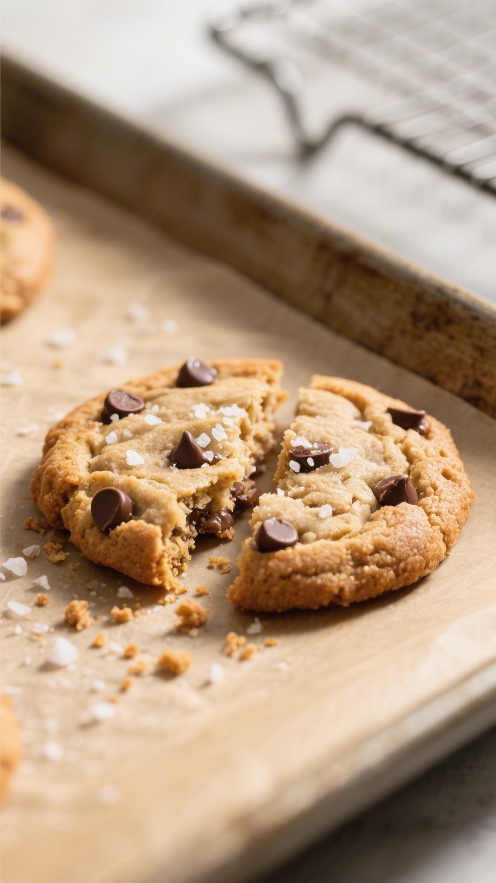 Low Carb Cookies - Easy, Crispy, and Satisfying 2 Close-up detail: A just-baked low carb cookie broken in half to reveal a tender, soft middle with cr