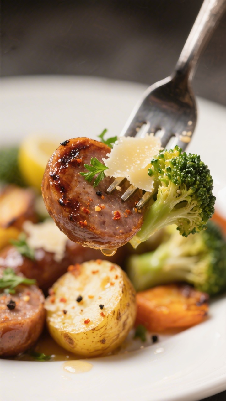 Close-up detail, shallow depth: Ultra-tight macro of a forkful featuring a medallion of browned Ital