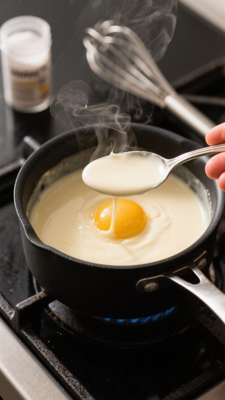 Low Carb Ice Cream - A Creamy Treat Without the Sugar Crash 3 Cooking process: Custard base thickened to coat-the-back-of-a-spoon, being tested with a finger swip