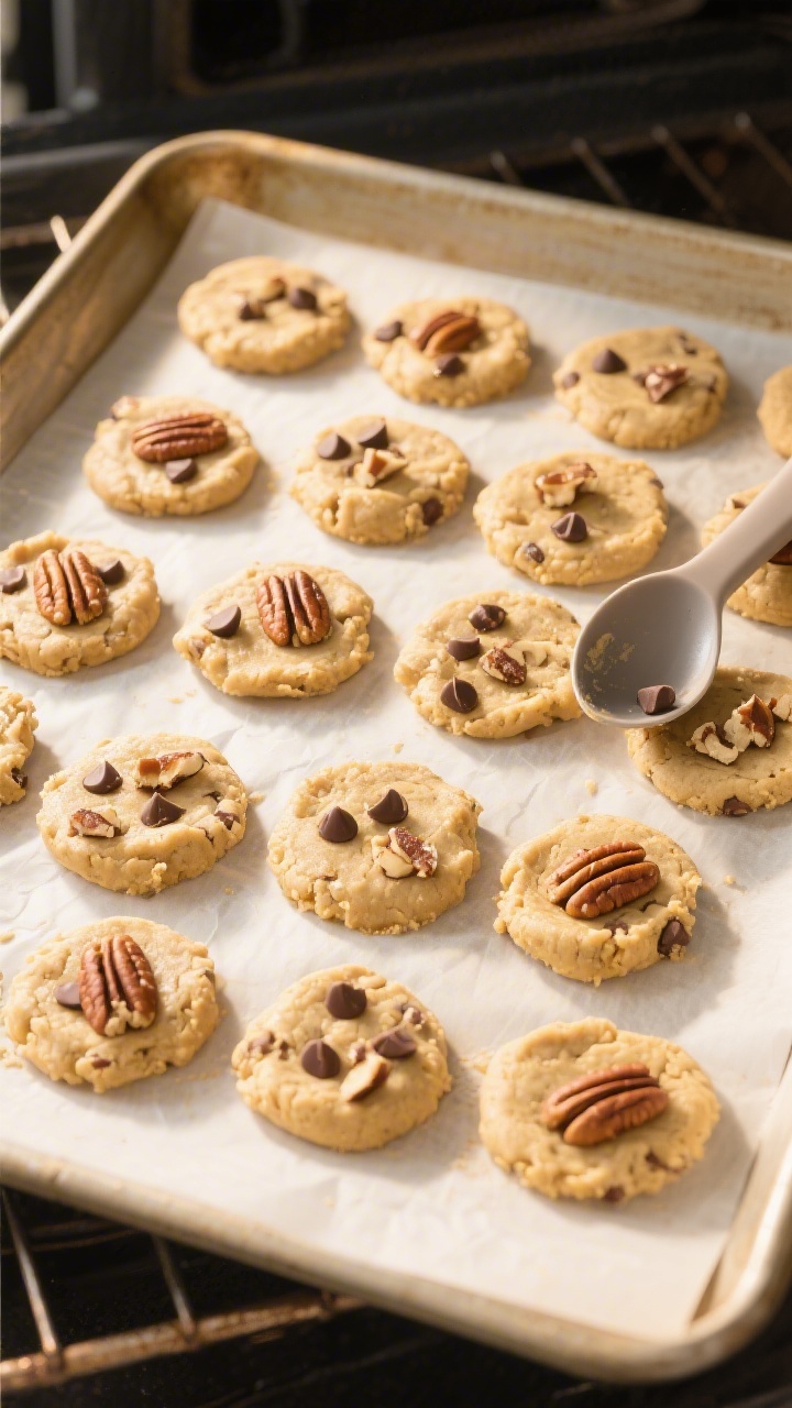 Low Carb Cookies - Easy, Crispy, and Satisfying 3 Cooking process: Overhead shot of portioned low carb cookie dough disks pressed to about 1/3 inch th