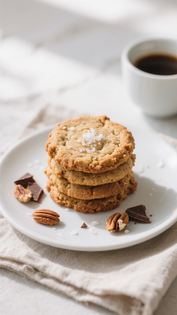 Low Carb Cookies - Easy, Crispy, and Satisfying 4 Final dish presentation: Beautifully plated stack of low carb almond flour cookies with deeply golde