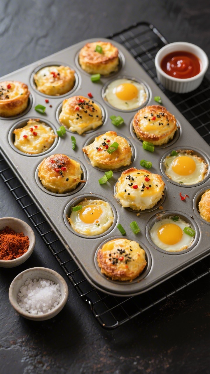 Tasty : A full 12-cup tin of baked low carb egg bites resting on a cooling rack, each bite slightly 