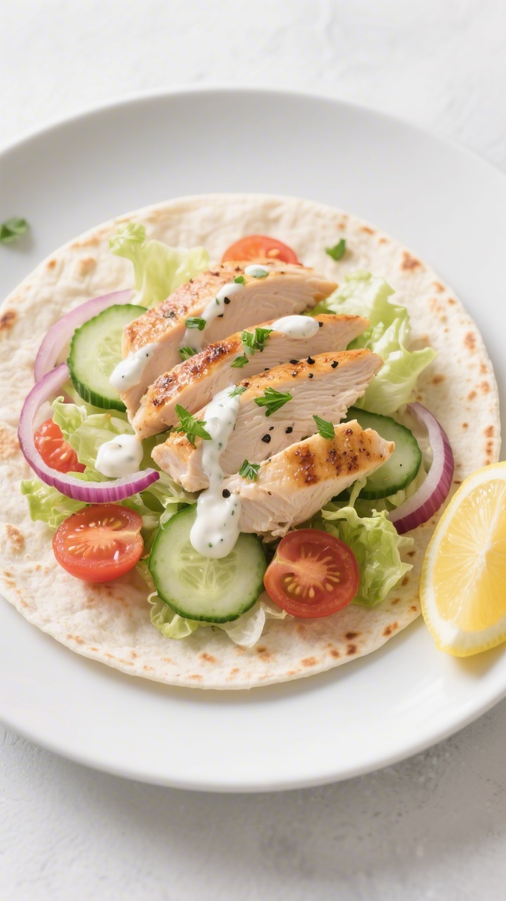 Low Carb Garlic Chicken Wraps - Easy, Flavor-Packed, and Satisfying 3 Tasty top-view assembly: Overhead shot of low-carb tortilla just warmed and pliable on a matte white