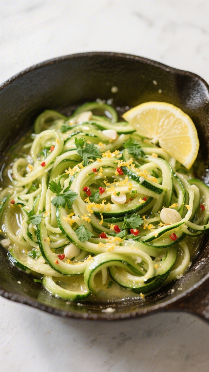 Garlic Butter Shrimp Zoodles - A Fast, Flavor-Packed Weeknight Dinner 3 Tasty top view — Zoodles tossed in lemon-garlic butter: Overhead shot of zucchini noodles just coo