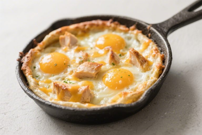 Cheesy Chicken Baked Eggs – A Cozy, Protein-Packed Breakfast