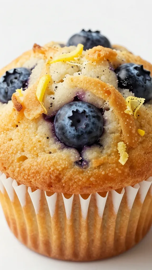 Buttermilk Blueberry Muffins Recipe That Wow You 1 closeup of a single blueberry muffin with lemon zest twist top